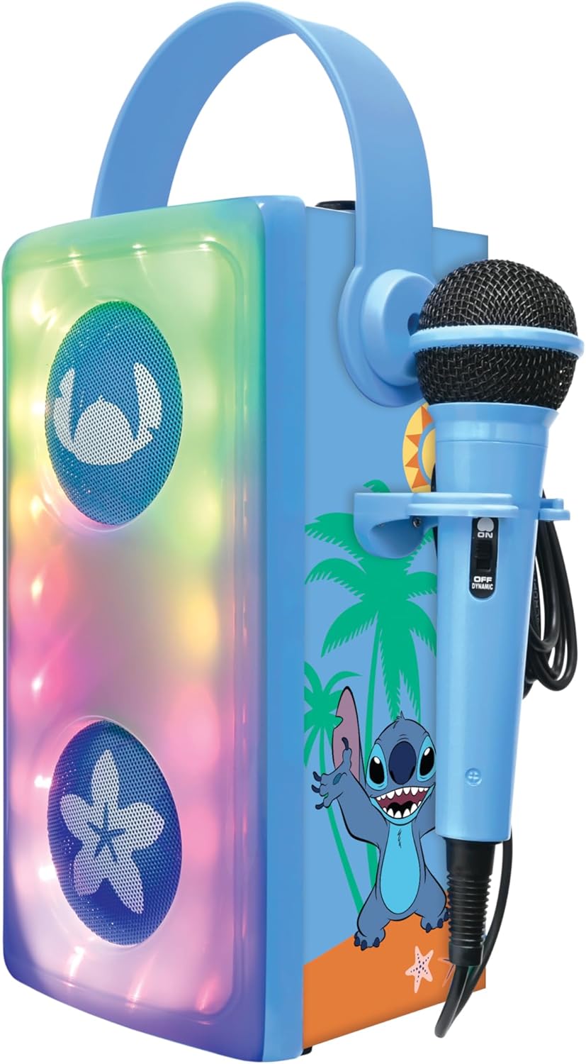 Lexibook Disney Stitch, Luminous wireless Bluetooth® speaker with microphone, Multi-coloured light effects, SD/TF card slot, Rechargeable battery