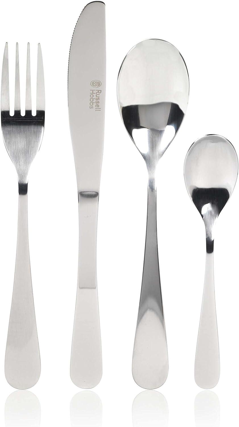 Russell Hobbs BW031302 London 24-Piece Cutlery Set - Stainless Steel Tableware, Service For 6 People, Dishwasher Safe, Includes Knives/Forks/Tablespoons/Teaspoons,15 Year Guarantee, New Homeowner Gift