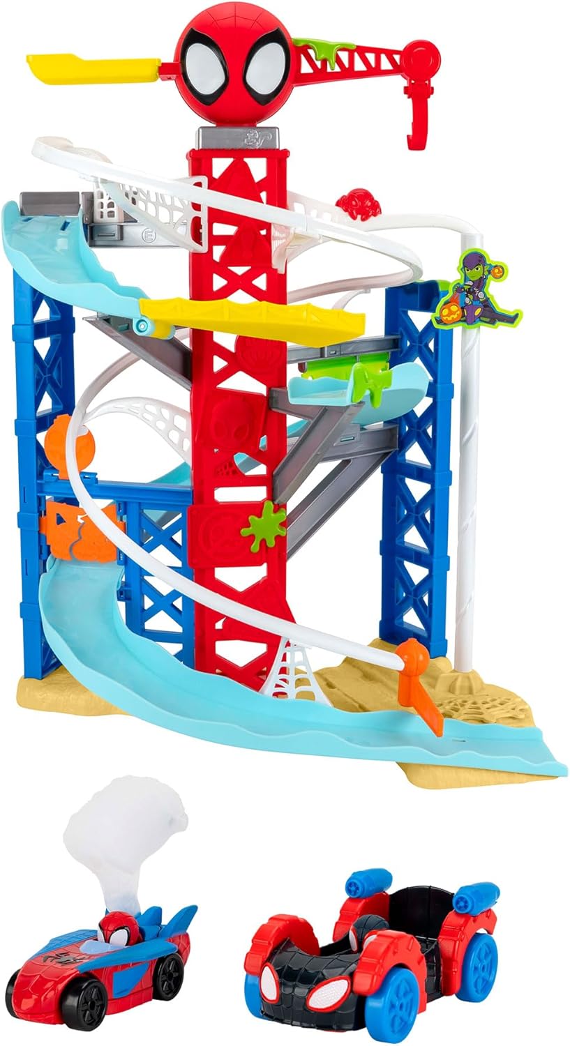 Spidey and His Amazing Friends Construction Zone Chaos Track Set - 2-Foot High Dual Race Track with Zip Line, Play Zones, and Exclusive Vehicles