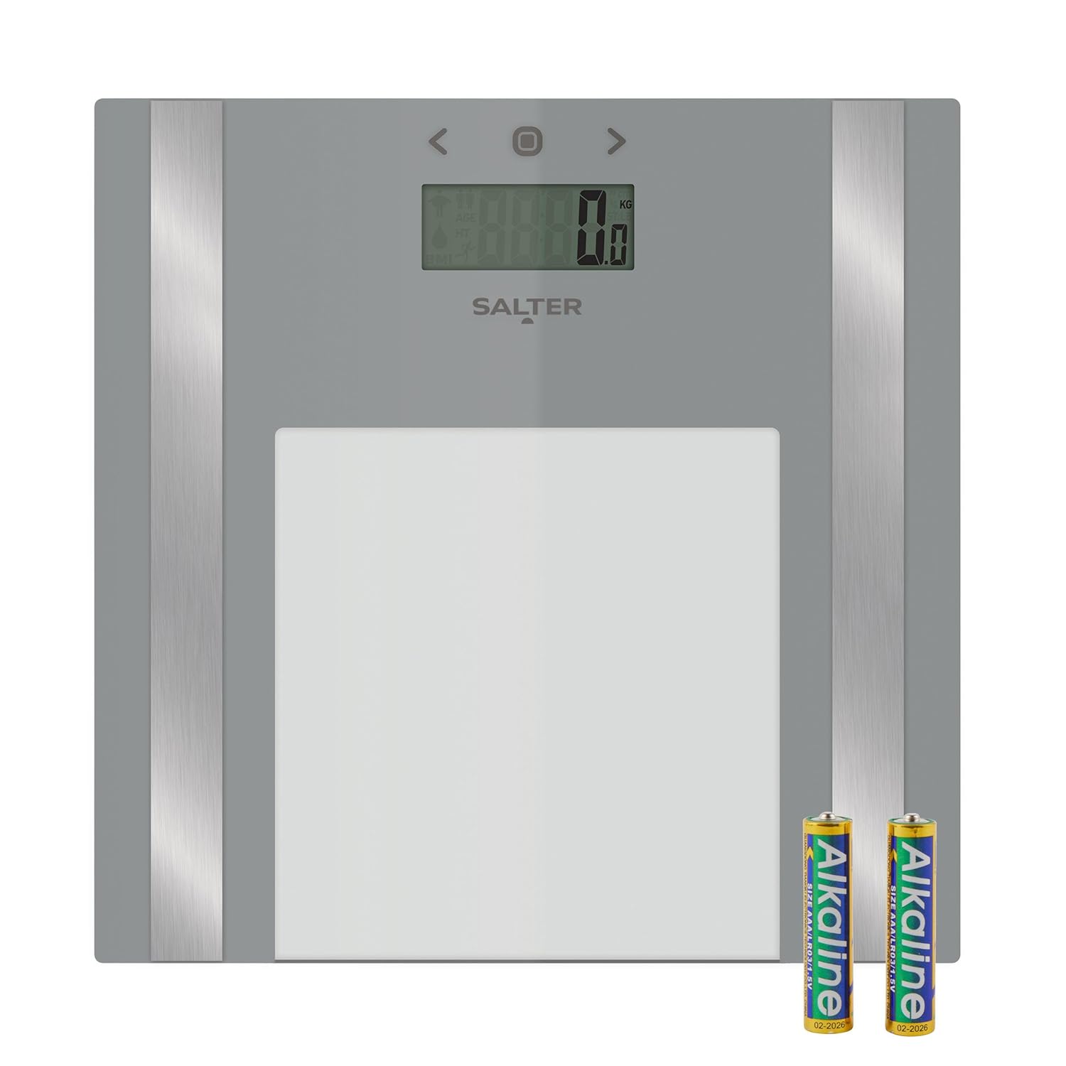 Salter Digital Glass Analyser Bathroom Scale – Bodyweight, Body Fat, Water & BMI Scale, 180kg/28st 3lb, LCD Easy To Read Display, 8 User Memory, Athlete Mode, Includes Carpet Feet