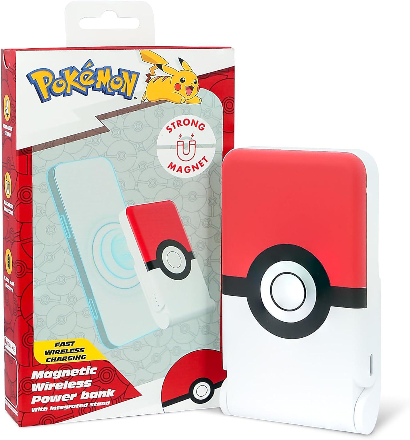 Pokemon Pokeball Wireless Magnetic Power Bank Charger with Folding Stand - Red