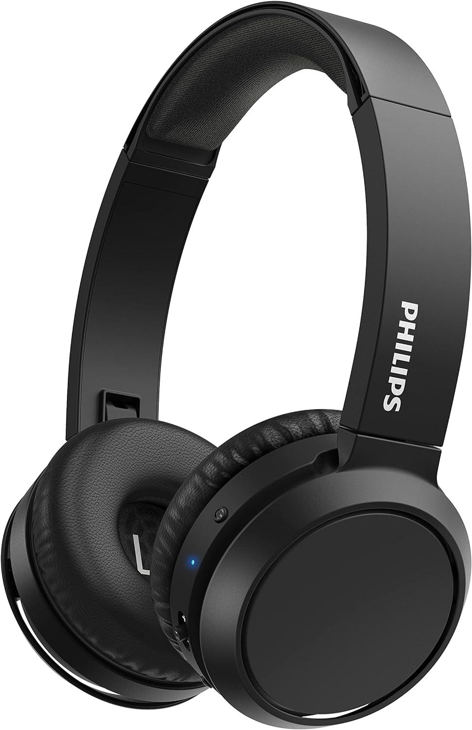 PHILIPS On-Ear Headphones with Bass Boost Button (Bluetooth, 29 Hours' Playback Time, Quick Charging Feature, Noise Isolating, Flat Folding), Matte Black