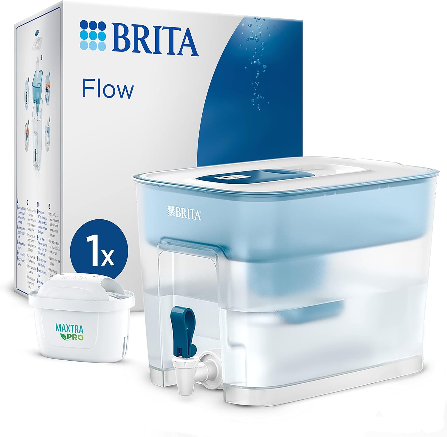 BRITA Flow XXL Water Filter Tank (8.2L) incl. 1x MAXTRA PRO All-in-1 cartridge - fridge-fitting dispenser for families and offices