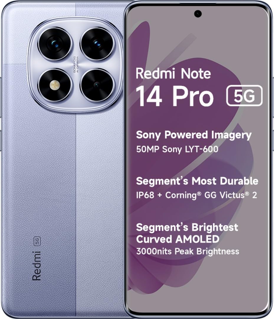 Xiaomi Redmi Note 14 Pro 5G Smartphone - Purple, 8GB + 256GB, 6.67 Inch, Rhythm Eye Protection, Fingerprint Unlock, Dual Card Dual Standby, Curved Screen, NFC Function