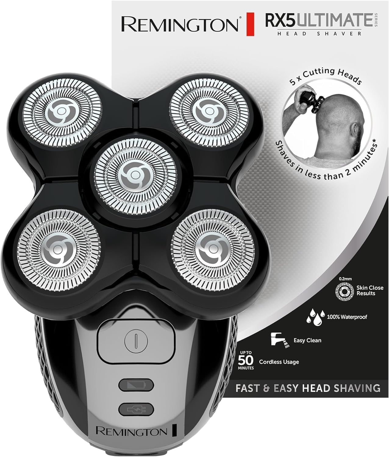 Remington Ultimate Series RX5 Head Shaver for Men, 5 Rotary Heads, Wet & Dry, Cordless, Travel Pouch, Black