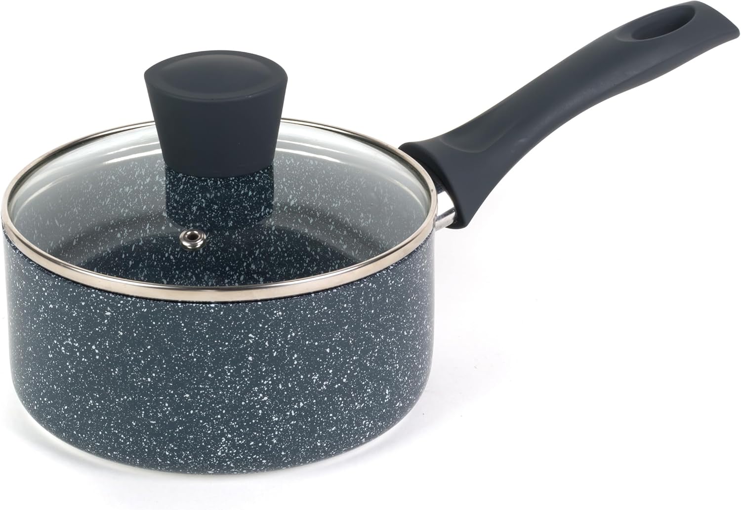 Russell Hobbs Non-Stick Saucepan - Pressed Aluminium Milk Saucepan with Tempered Glass Lid, 16cm/1.2L Sauce Pot for Induction, Small Cooking Pot with Soft Bakelite Handle, Nightfall Stone