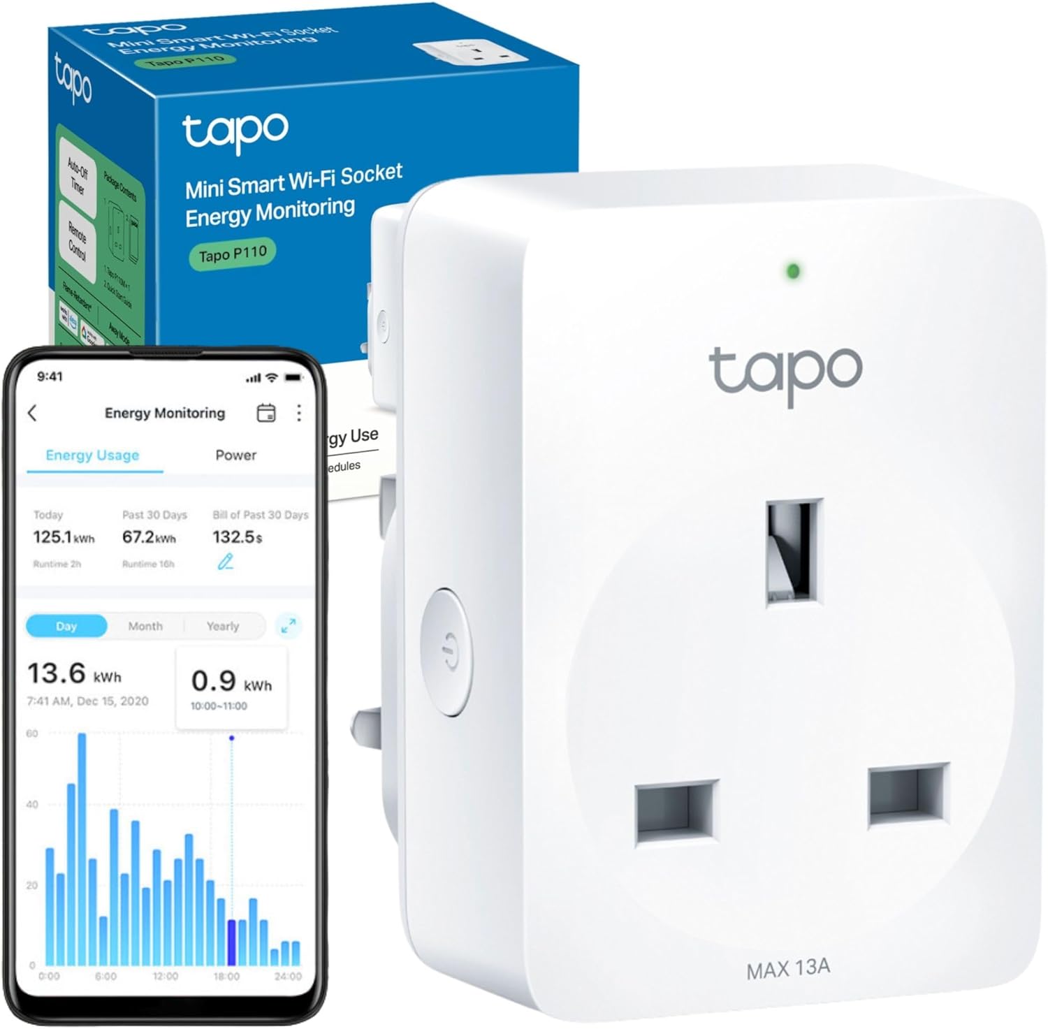 Tapo P110 Smart Plug with Energy Monitoring, Schedule & Timer, Away Mode, Wi-Fi Plug, Voice Control with Alexa & Google, Remote Control, Device Sharing, Guaranteed Safety, Easy Setup and Use