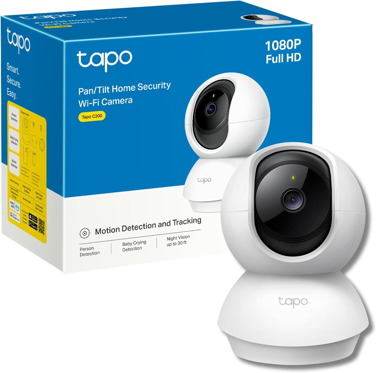 Tapo Pan/Tilt Smart Security Camera, Baby Monitor, Indoor CCTV, 360° Rotational Views, Works with Alexa&Google Home, 1080p, 2-Way Audio, Night Vision, SD Storage, Device Sharing (Tapo C200)