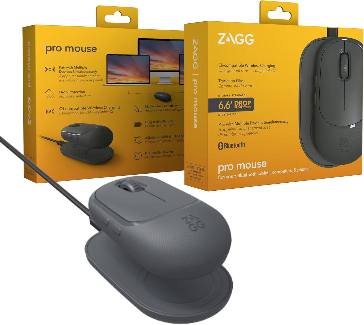 ZAGG Pro Mouse W/Wireless Charging Pad, Universal, No Batteries, Charges with Use, Charcoal