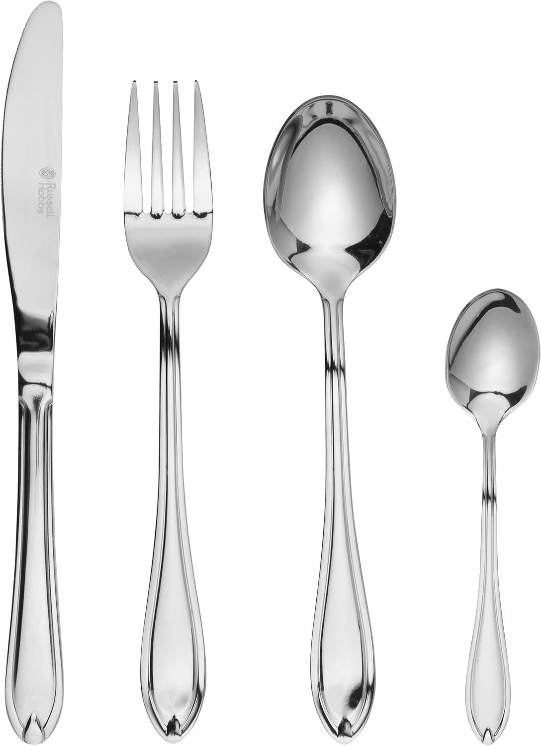 Russell Hobbs 24 Piece Cutlery Set- 18/0 Stainless Steel Tableware For 6 Place Settings, Marseille, Full Tableware, 25 Year Guarantee, Includes Knives, Forks, Dessert Spoons and Teaspoons