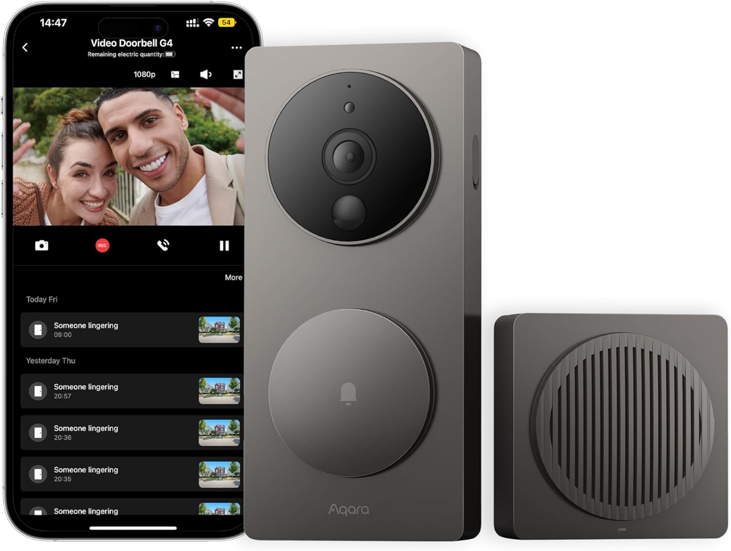 Aqara Video Doorbell G4 (Chime Included), 1080p FHD HomeKit Secure Video Doorbell Camera, Local Face Recognition and Automations, Wireless or Wired, Supports Apple Home, Alexa, Google, Gray