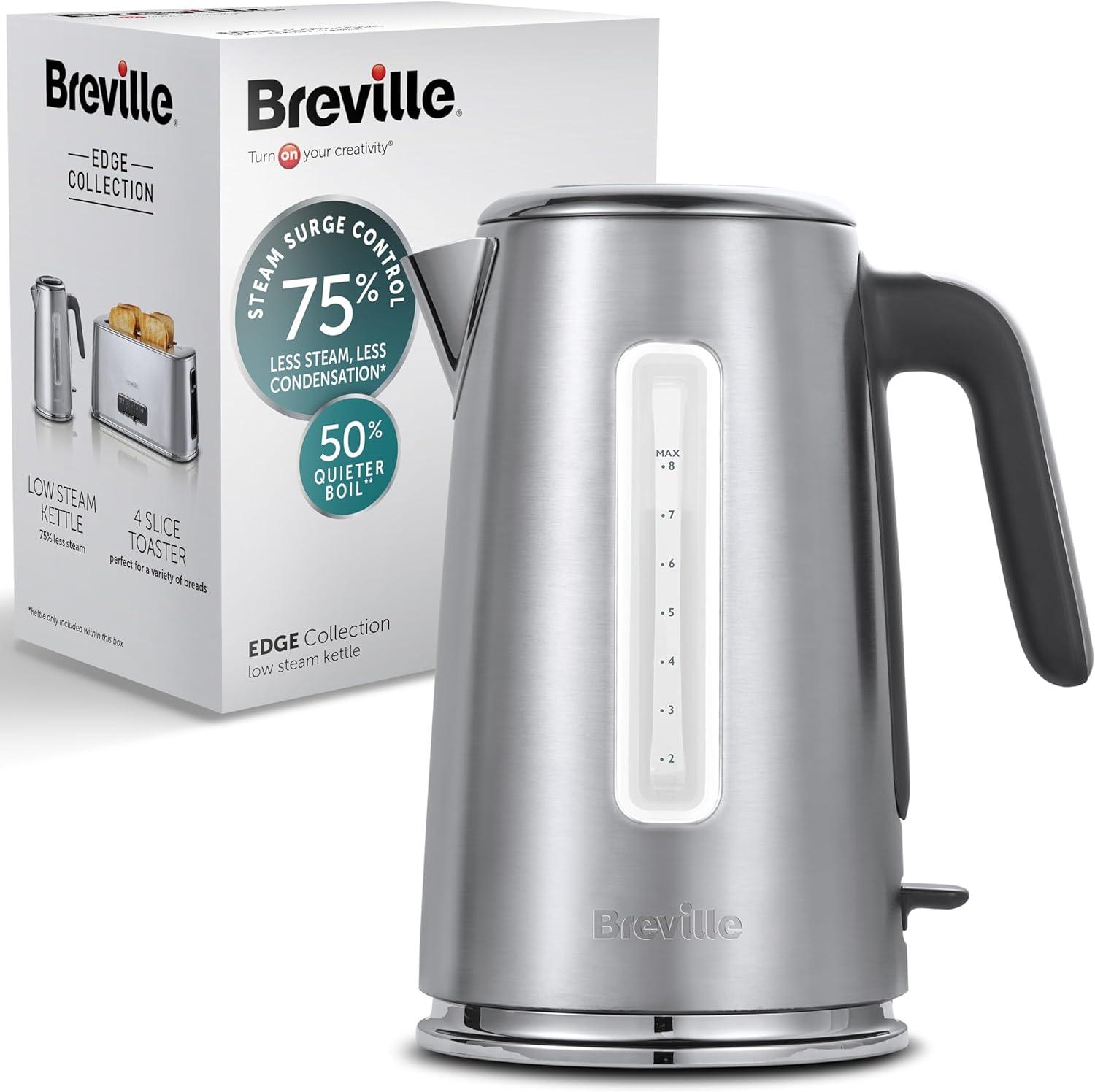 Breville Edge Low Steam Kettle | 1.7L | 3kW Fast & Quiet Boil Kettle | Energy efficient | Brushed Stainless Steel