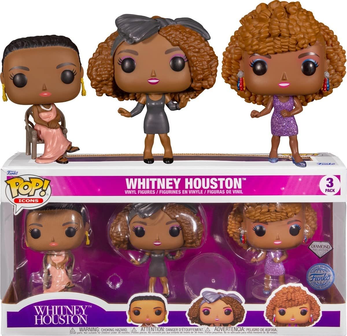 POP! Whitney Houston Diamond Glitter Vinyl Figure 3-Pack
