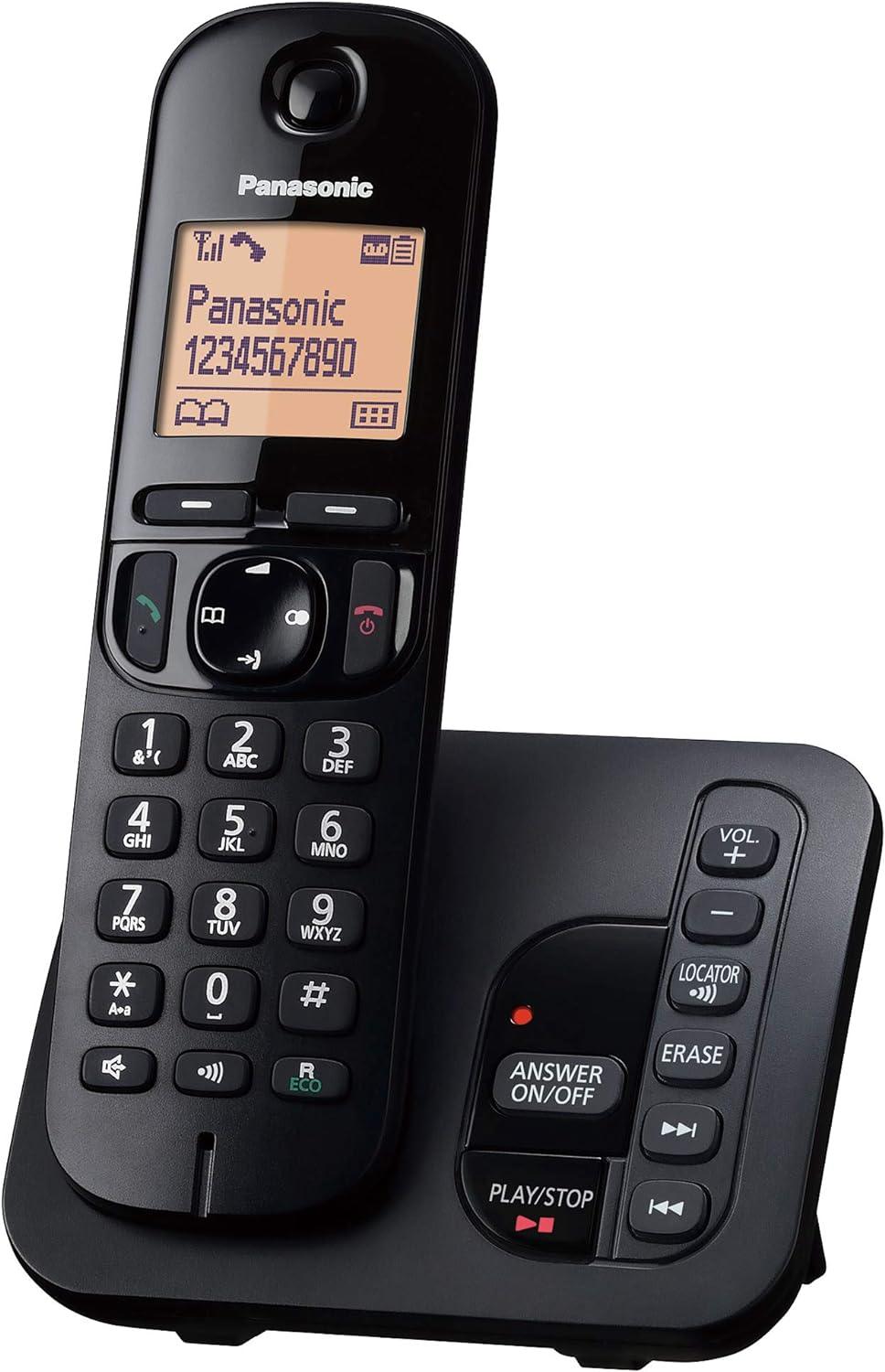 Panasonic DECT Cordless Phone with Answering Machine, 1.6 Inch Easy-to-Read Backlit Display, Nuisance Call Blocker, Hands-Free Speakerphone, ECO Mode - Black, Single Handset Pack