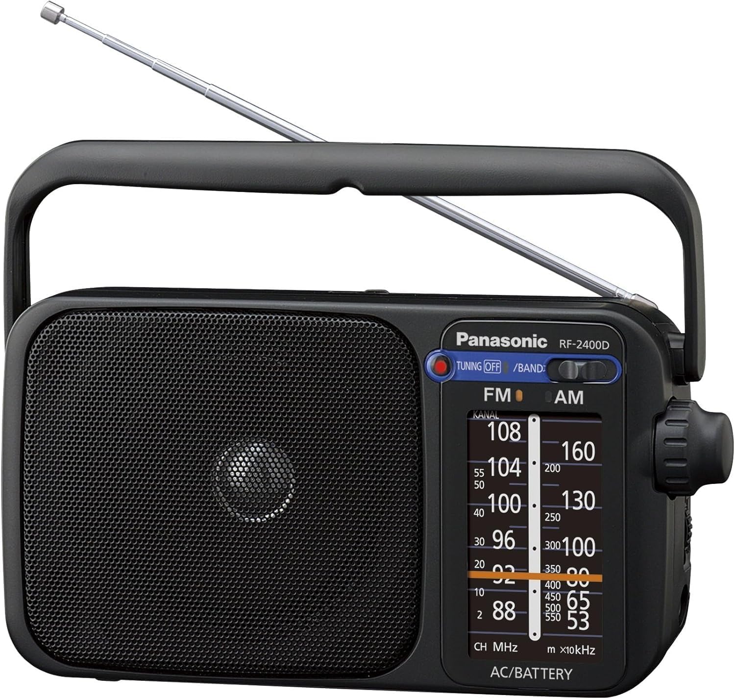 Panasonic Portable FM/AM Radio with Digital Tuner, Large Dial, Mains and Battery powered, Easy to Use Radio for Home, Travel or Outdoors