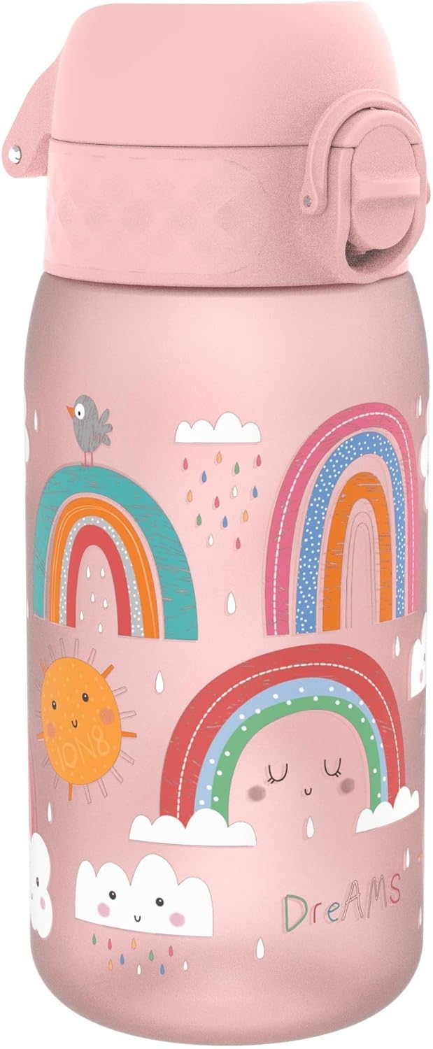 Ion8 Leak Proof Kids Water Bottle, Rainbow, 350ml (12oz), Leak Proof, Easy to Open, Secure Lock, Dishwasher Safe, BPA Free, Carry Handle, Hygienic Flip Cover, Easy Clean, Odour Free, Carbon Neutral