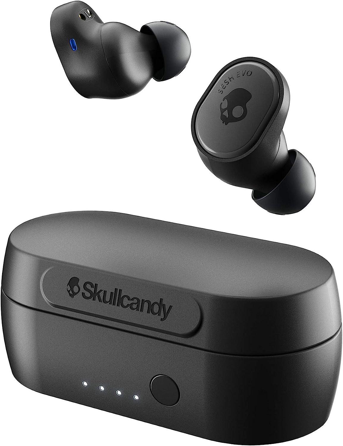 Skullcandy Sesh Evo True Wireless In-Ear Bluetooth Earbuds Compatible with iPhone and Android/Charging Case and Microphone/Great for Gym, Sports, and Gaming IP55 Water Dust Resistant - Black