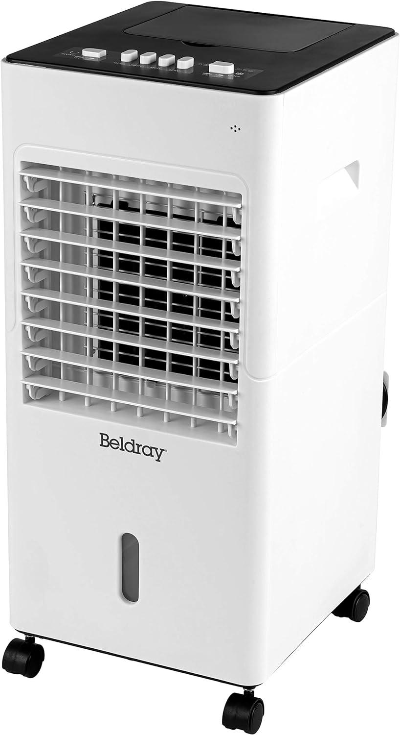 Beldray Portable Air Cooler - 6L Air Conditioner, Purifier, Dehumidifier, Dual Easy Fill Water Tank, Includes 2 Ice Packs For Cool Air Flow, 3 Fan Speed, Swing & Ioniser Function, 65W