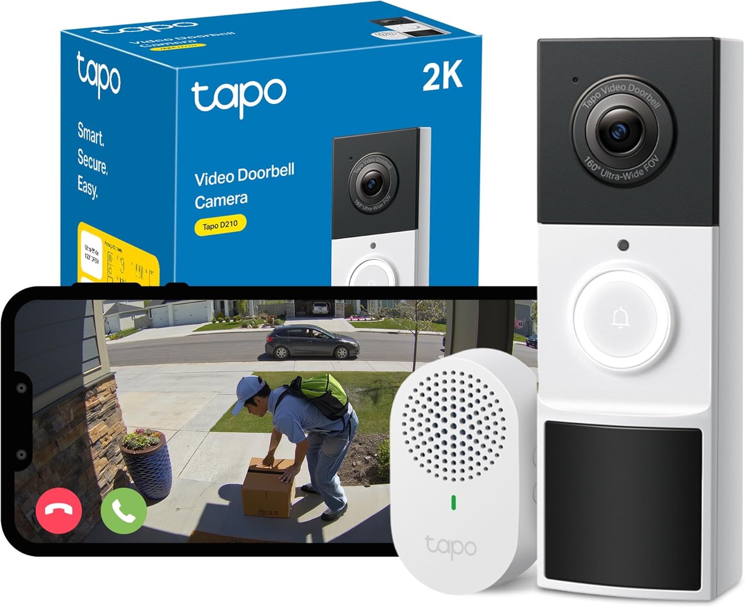 Tapo Doorbell Camera Wireless 2K 3MP Ultra-Clear Doorbell Camera, Battery Video Doorbell Wireless, Ring Chime Included, Color Night, TP-Link Free AI Detection,IP65,6-Month Battery,No Monthly Fee