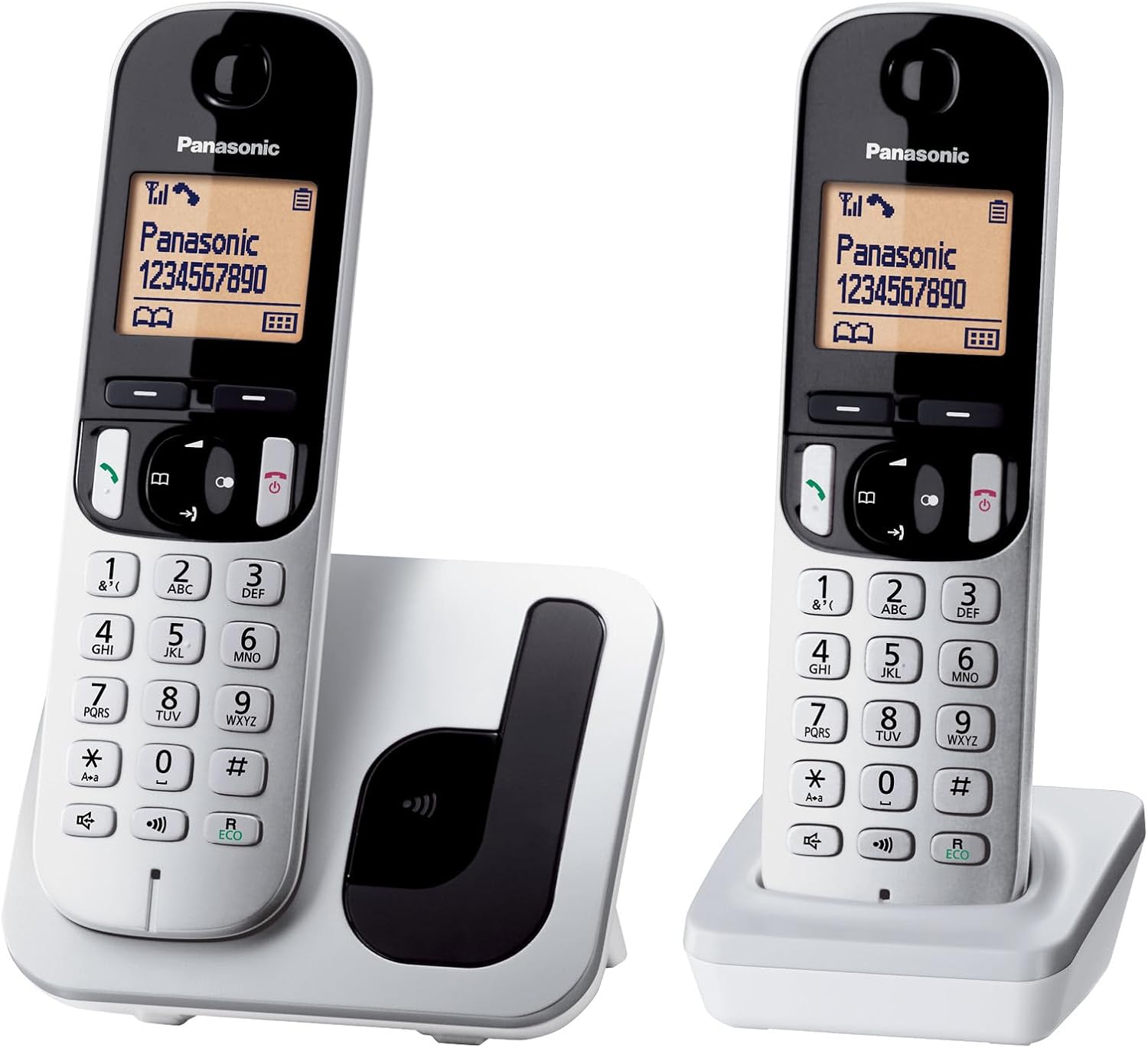 Panasonic Digital Duo Wireless Fixed Telephone, LCD 1.6 Inches, DECT, Phonebook, Alarm, Call Block, Intercom Between Units, Silver