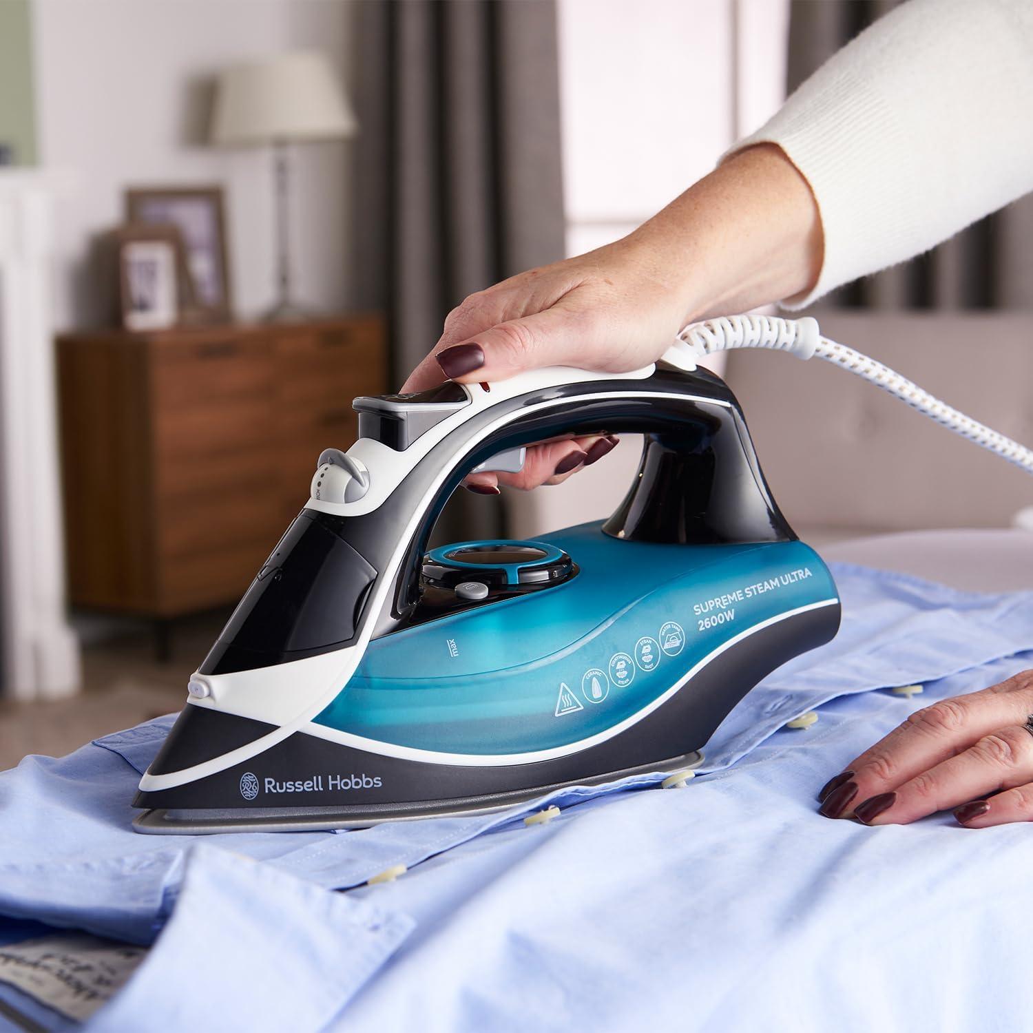 Russell Hobbs Supreme Steam Iron, Ceramic soleplate, Easy fill 350ml Water Tank, 155g Steam Shot, 60g Continuous steam, Self-clean, Anti calc & Anti-drip function, 3m Cord, Auto Shut Off, 2600W