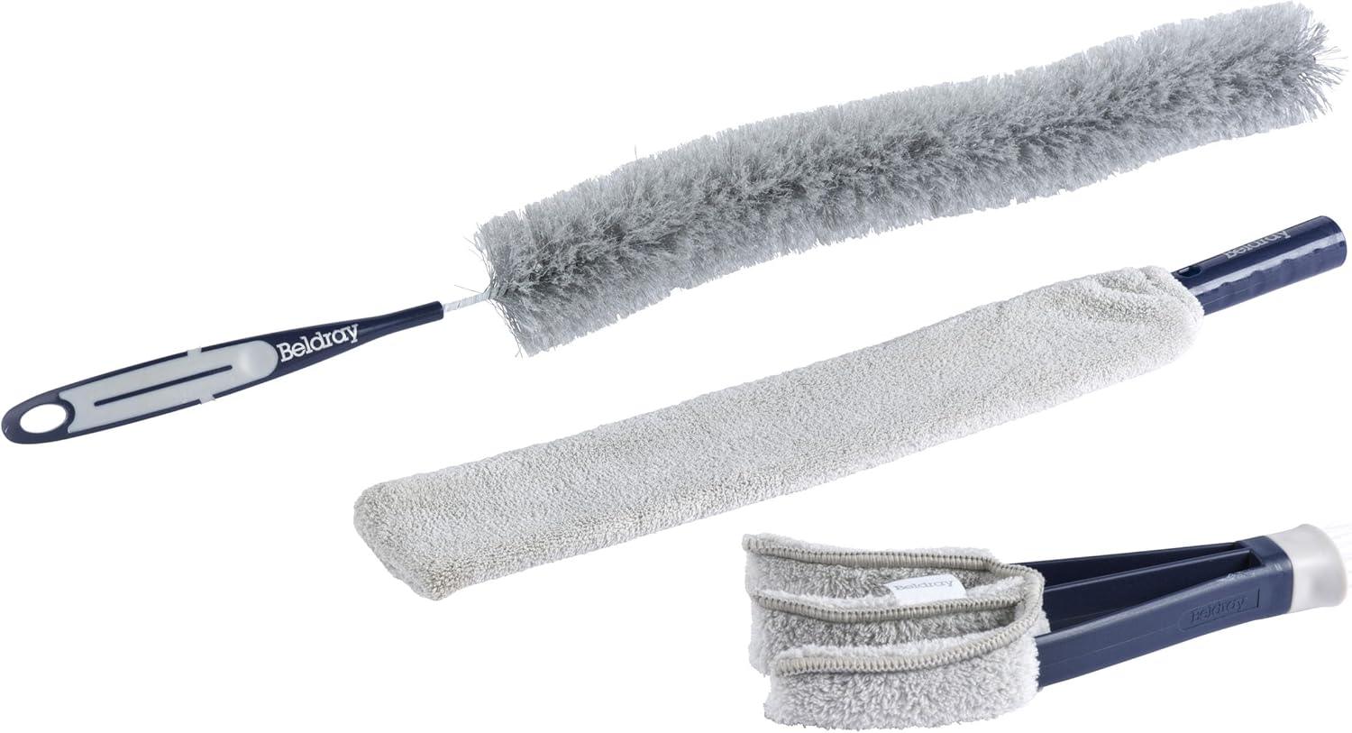 Beldray Deep Clean 3 Piece Dusting Set – With Flexible Radiator Brush, Venetian Blind Cleaner, Microfibre Pad Paddle Flat Duster, Machine Washable Reusable Heads, Wet & Dry Cleaning