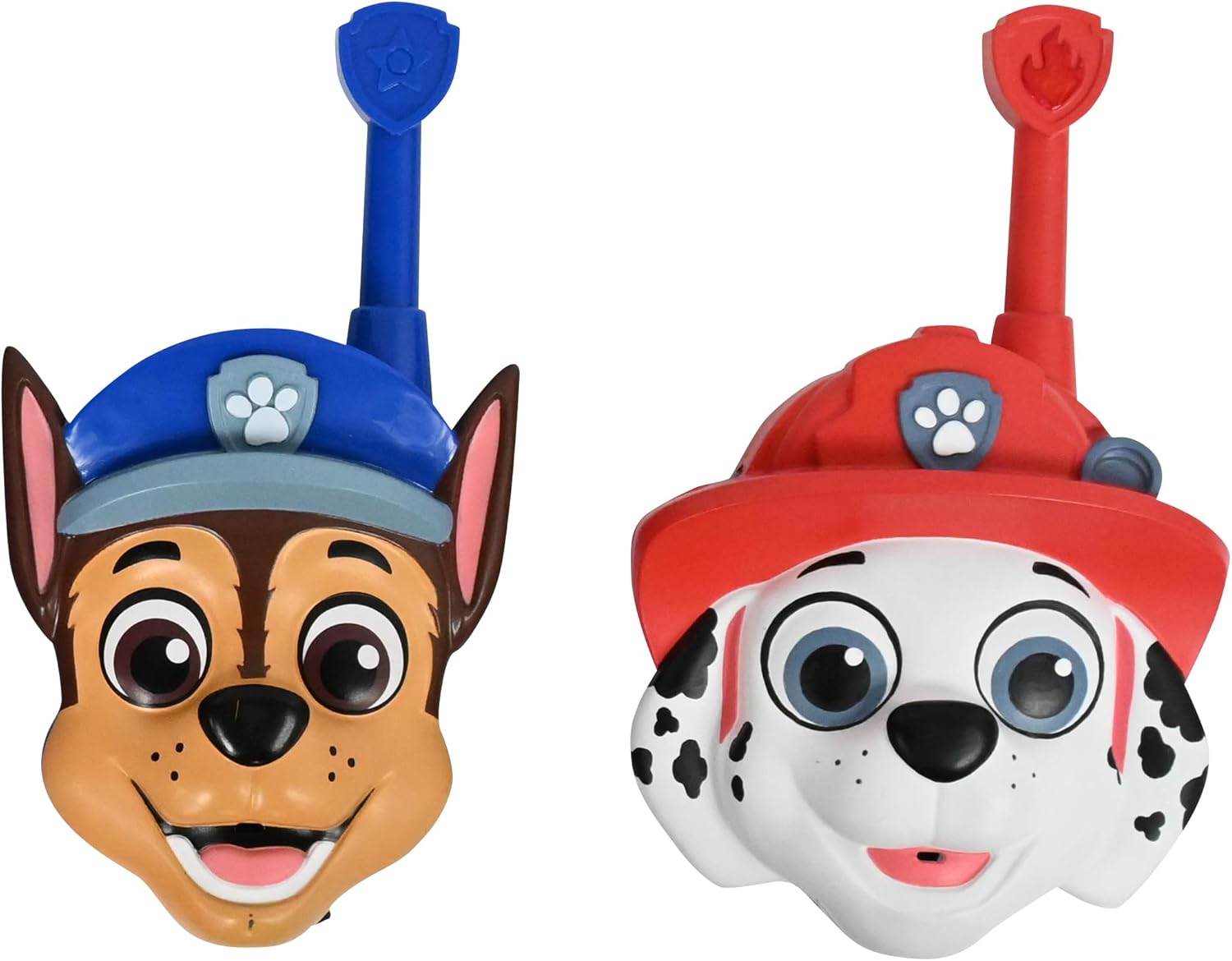 Paw Patrol, 3D Chase and Marshall Walkie-Talkies, 500m Range, 2 Communication Channels, Belt Clip, Red/Blue