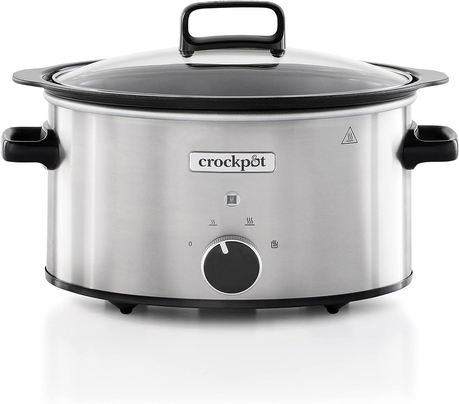 Crockpot Sizzle & Stew Slow Cooker | 3.5 L (3-4 People) | Removable Hob-Safe Bowl Sears Meat & Vegetables | Stainless Steel