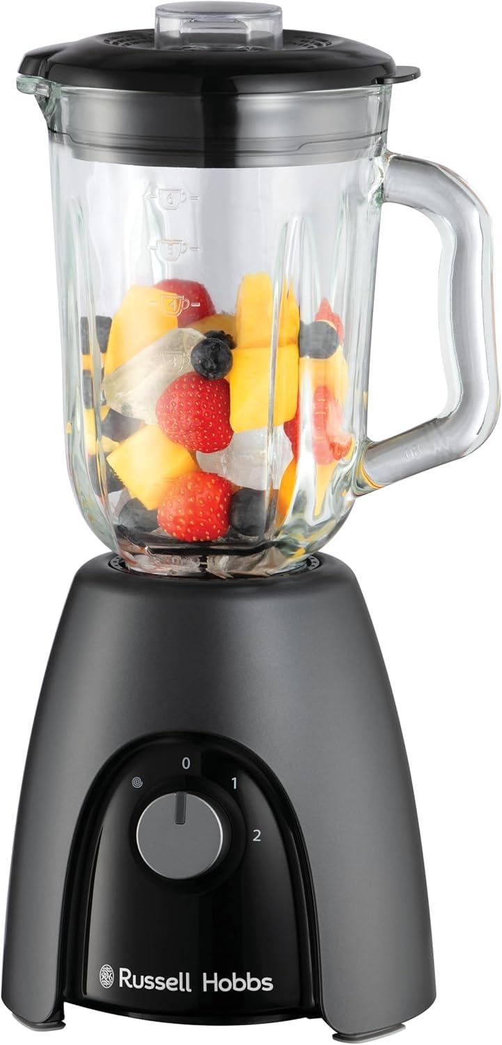 Russell Hobbs Jug Blender Desire Matte Charcoal (1.5L glass jug, For soup, smoothie or milkshake, 2 speed settings & pulse, Stainless steel blades, Dishwasher safe parts, 30ml filler cap, 850W)