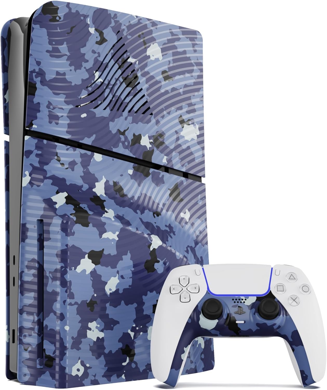 Maxx Tech Faceplates Kit for PS5 Slim - Blue Wave Camo (5pcs) + Controller faceplate + 2 Thumb Grips