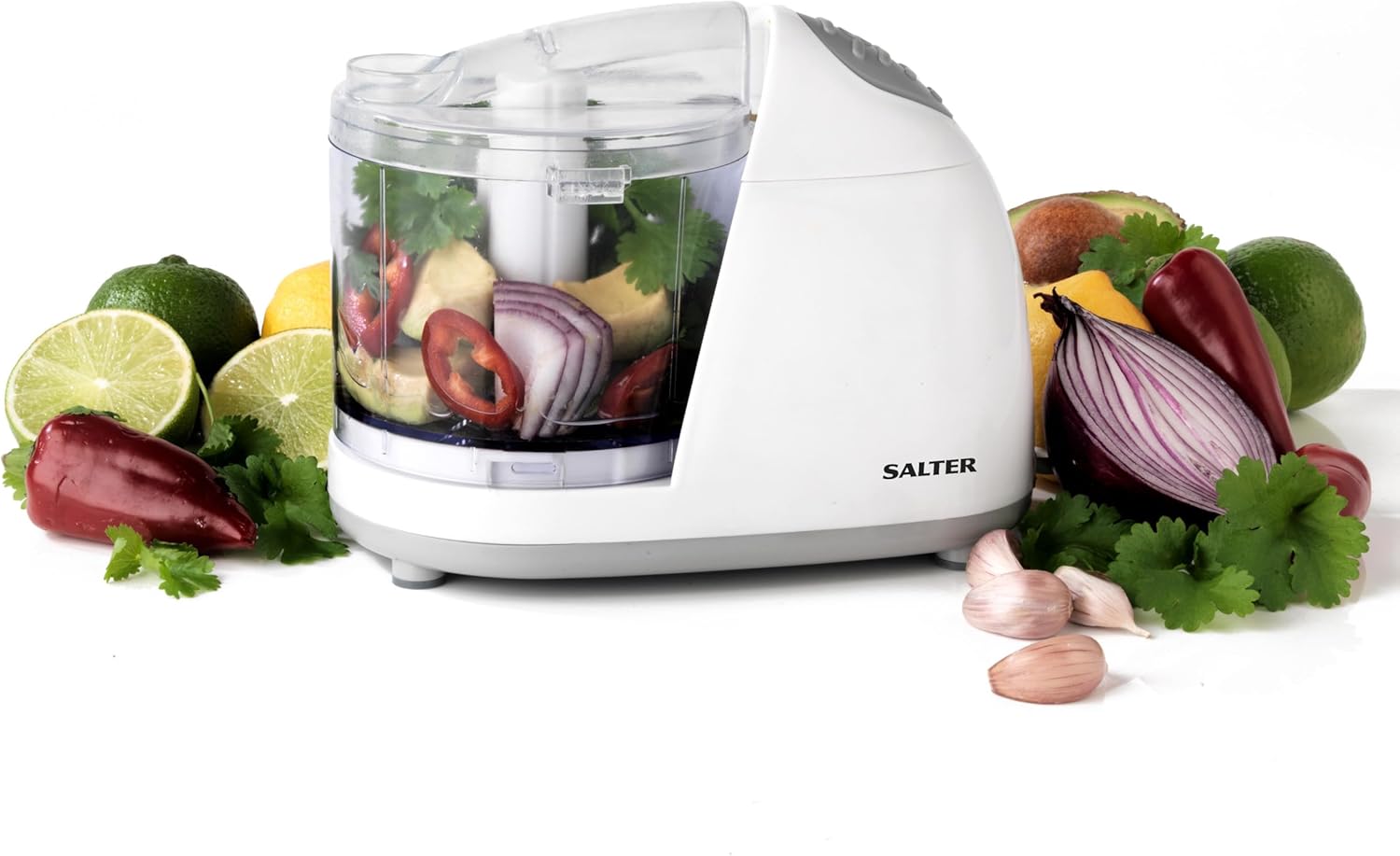 Salter Electric Mini Food Chopper – 350ml Food Processor, Oil Drizzle Hole, Easy Food Prep, Dice Fruit/Vegetables/Onions, BPA-Free Dishwasher Safe Bowl, Stainless Steel Blades, One Touch, 150W