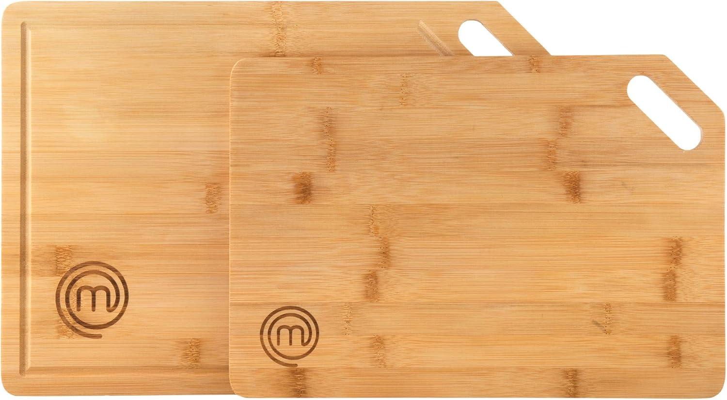 MasterChef Bamboo Chopping Board Set of 2 Wooden Cutting Boards with Corner Slots for Convenient Hanging, One Large (38.5cm x 27.5cm) & One Medium Size (34cm x 23.5cm)