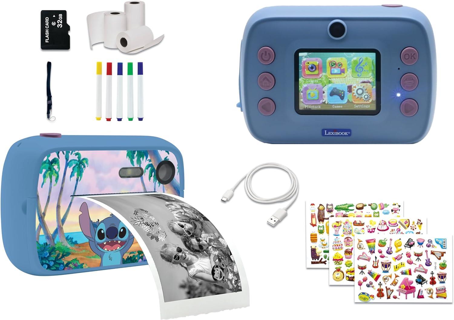 Lexibook Disney Stitch, StarCAM Print, Camera Pack with Instant Printer, Video Function, 32GB SD Card and Photo Personalization kit Included, Blue