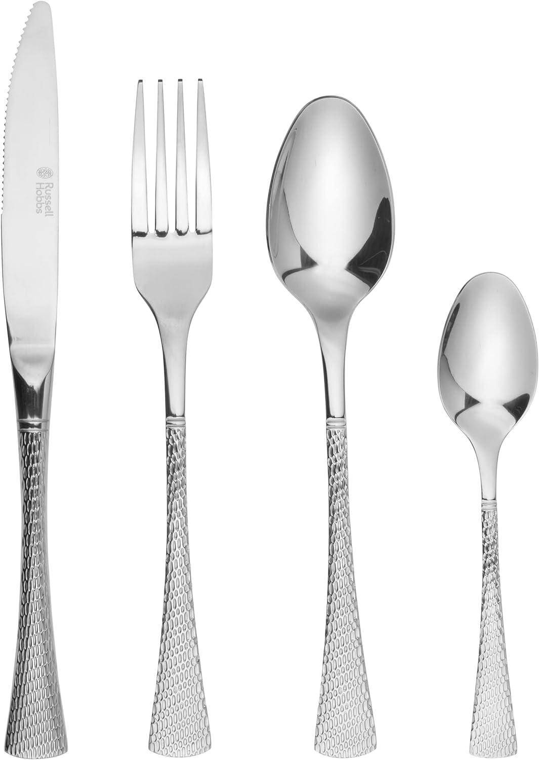 Russell Hobbs Milan 16 Piece Cutlery Set - 18/10 Stainless Steel, Table Utensils for 4 People, Unique Design, Includes Knives/Forks/Dessert Spoons/Teaspoons, 50 Year Guarantee