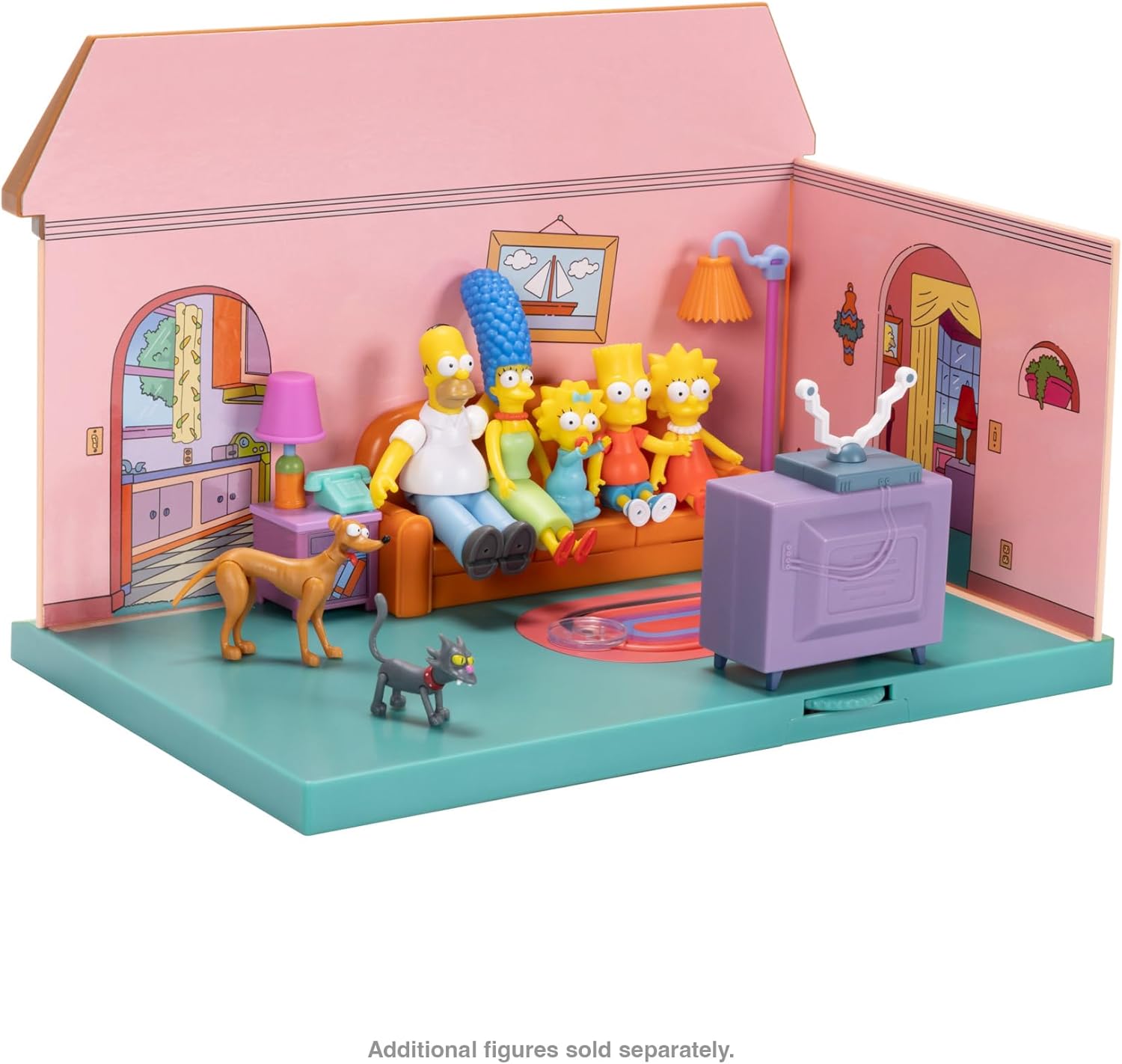 The Simpsons Living Room Diorama House Playset, Includes 6cm Scale Homer Figurine and Accessories, Fun Interactive Features