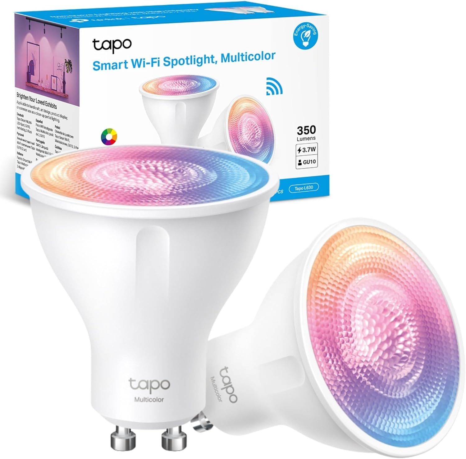 Tapo (2-Pack) Smart Bulb, Alexa Light Bulb, Smart Light Bulb Spotlight, GU10 Lamp Base, 16 Million Colours, White Tunable, High Lumen & Dimmable, Remote Control, Voice Control with Alexa & Google