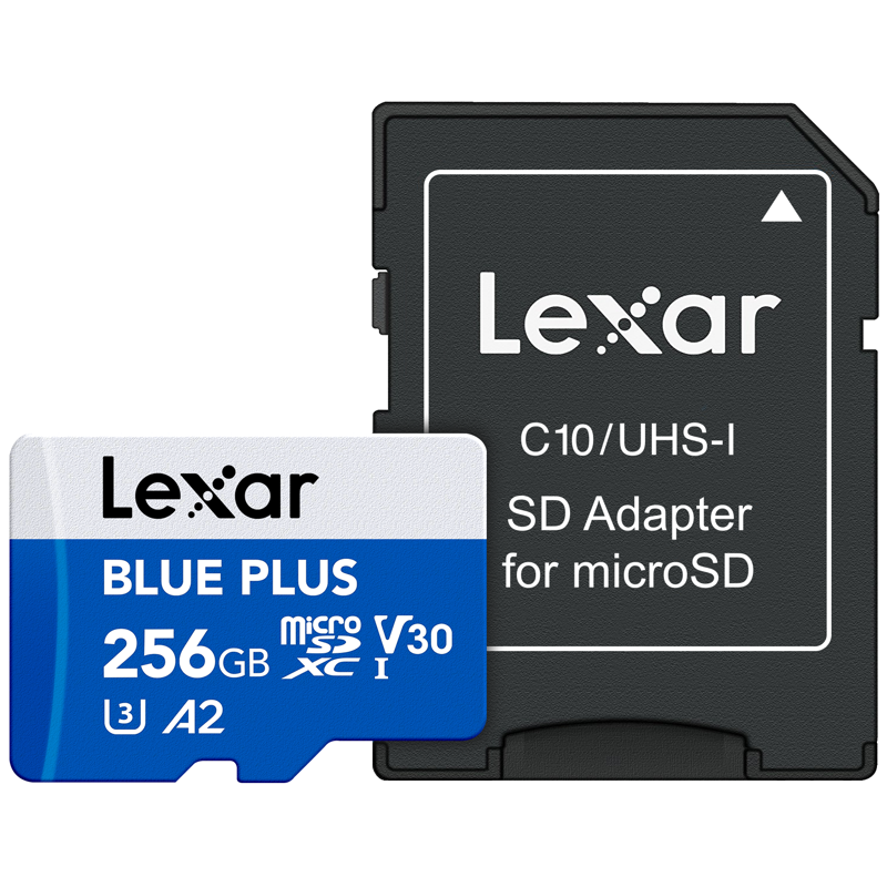 Lexar  microSDHC Blue Plus UHS-I with SD adapter, up to 170MB/s read C10/A2/U3 (V30) 256GB