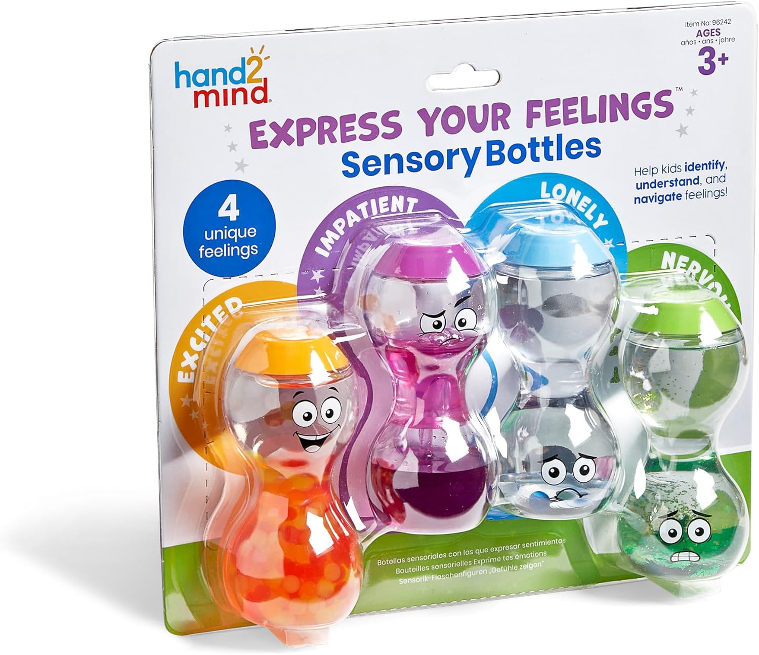 Learning Resources Express Your Feelings Sensory Bottles, Excited Impatient Lonely Nervous, Emotions Toys for Children, Sensory Play, Fidget Toys, Social and Emotional Learning