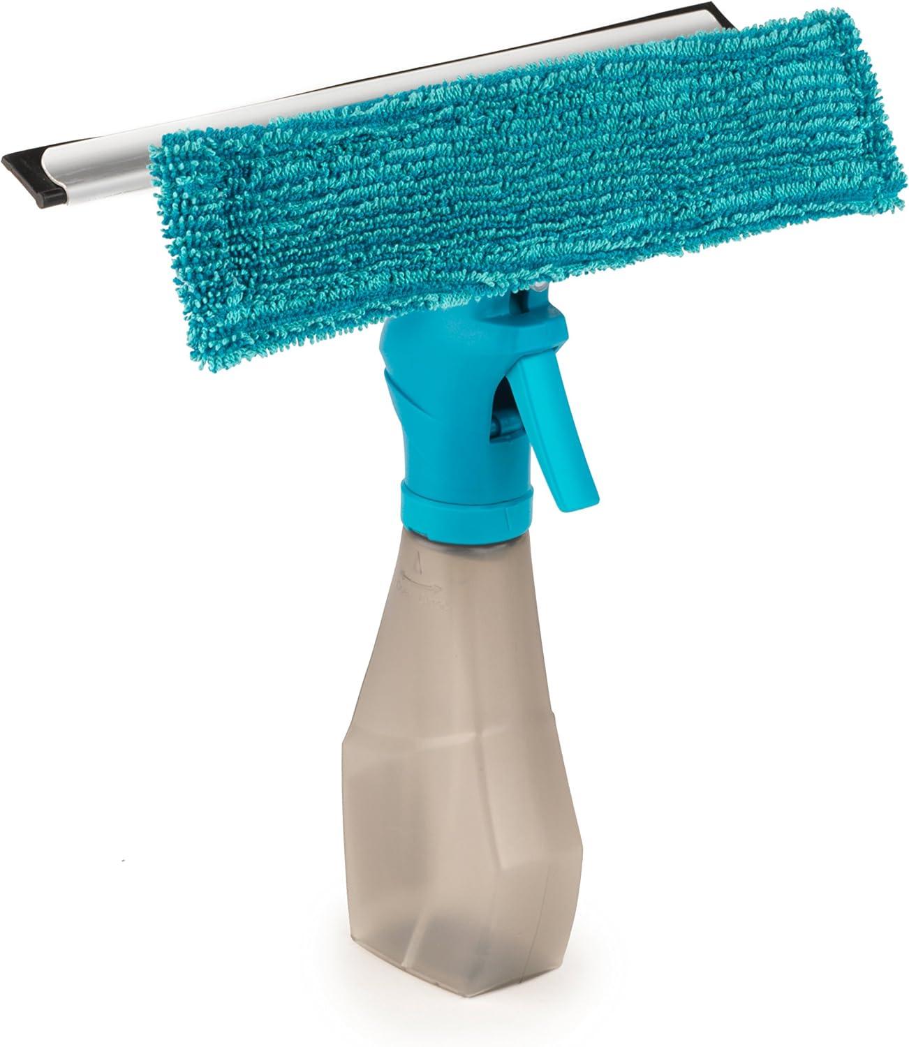 Beldray Window Squeegee – Machine Washable Microfibre Pad & Scraper Wiper For Mirrors/Tiles/Shower Screens/Glass Cleaning, 200 ml Spray Bottle, Window Washing, Multipurpose Cleaner Kit