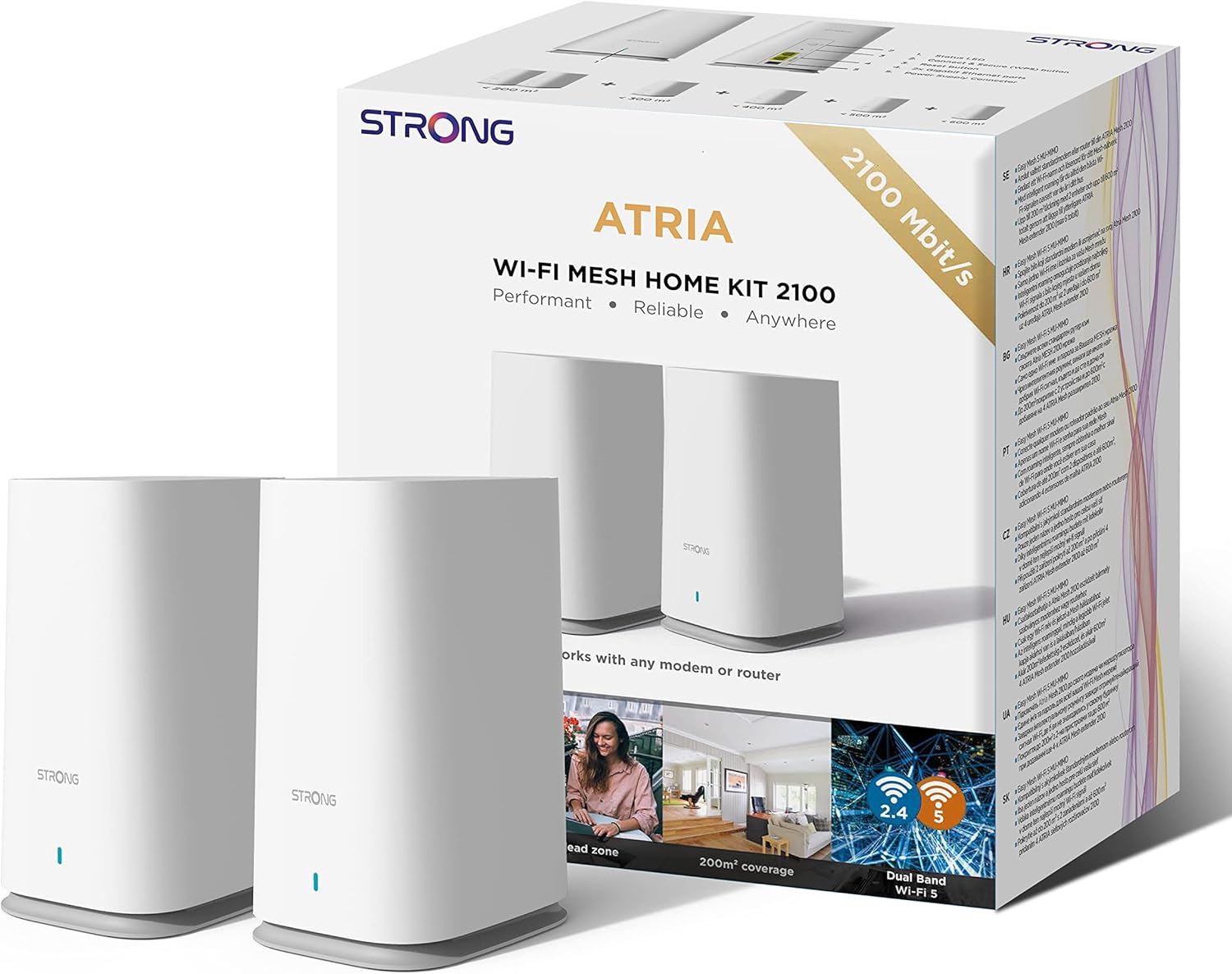 STRONG ATRIA AC2100 Whole Home Mesh Wi-Fi System, up to 3,300sq.ft Wi-Fi Coverage, Two Gigabit Ports per node, App Control, Guest Network, Parental Controls, Simple Set Up (2 Pack)