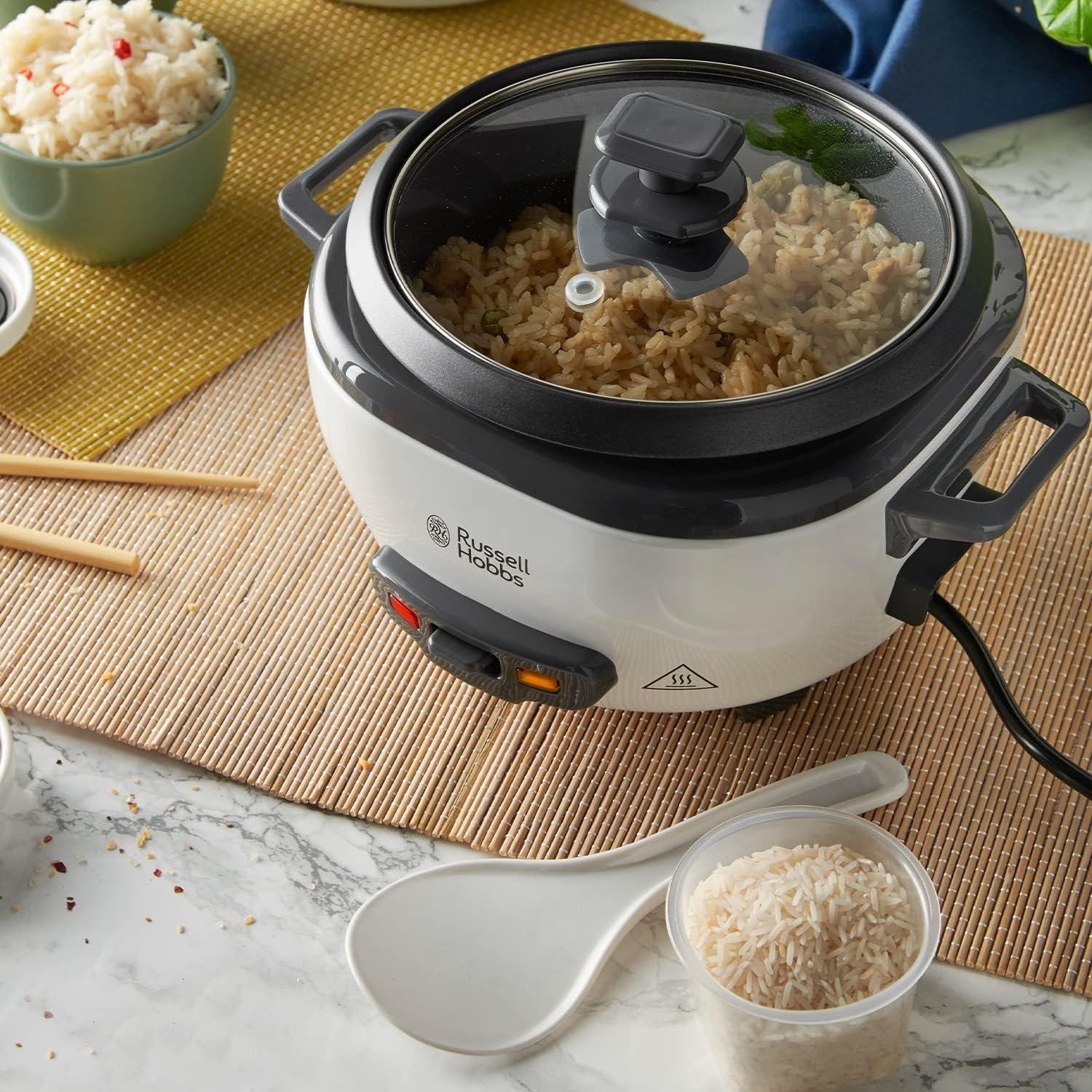 Russell Hobbs Electric Rice Cooker - 1.2kg (6 Portion - 145g per serving) Removable non stick bowl, Dishwasher-safe bowl & lid, Steamer basket, measuring cup & spoon inc, Energy saving, 300W