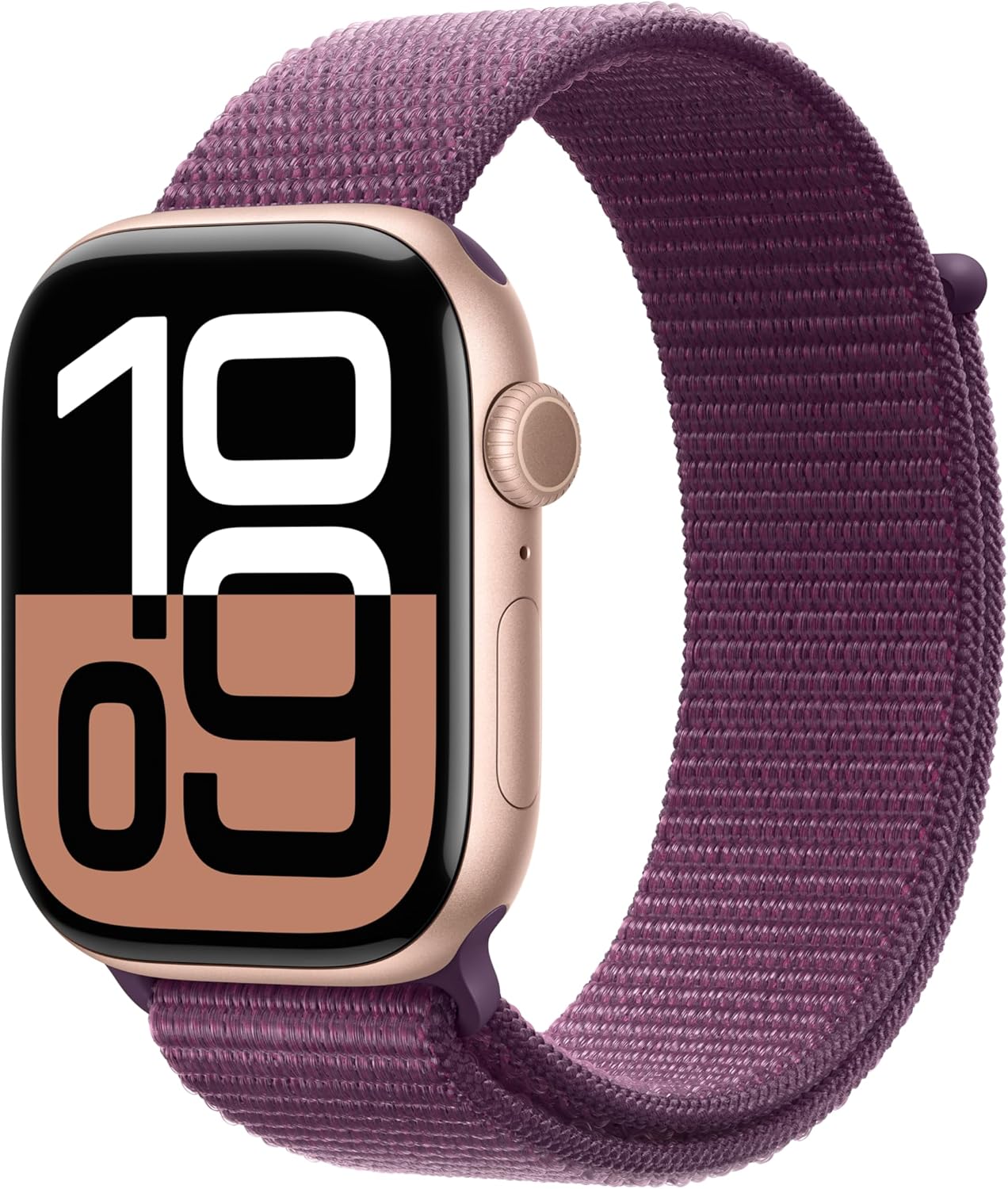 Apple Watch Series 10 [GPS 42mm case] Smartwatch with Rose Gold Aluminium Case with Plum Sport Loop - One Size. Fitness Tracker, ECG App, Always-On Retina Display, Carbon Neutral