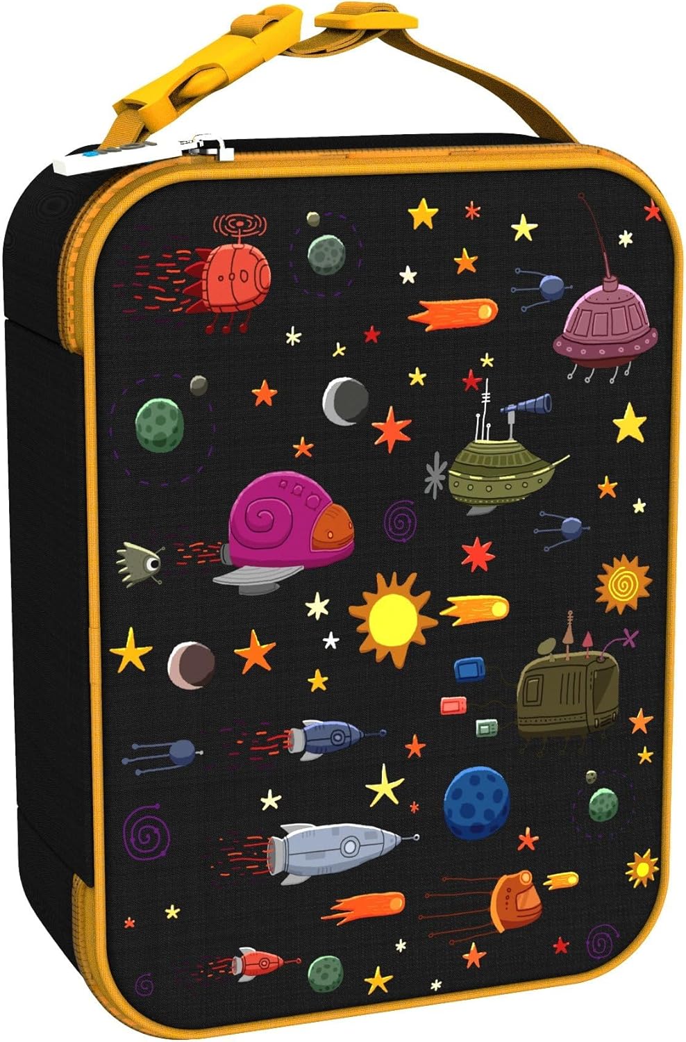 Ion8 Lunch Bag, Insulated, Spaceships, Medium, Easy Access 3-Sided Zip, Write-On Name Patch, Freshness & Insulation for 6 Hours, Elasticated Mesh Pocket for Bottles, Machine Washable, Polyester Material