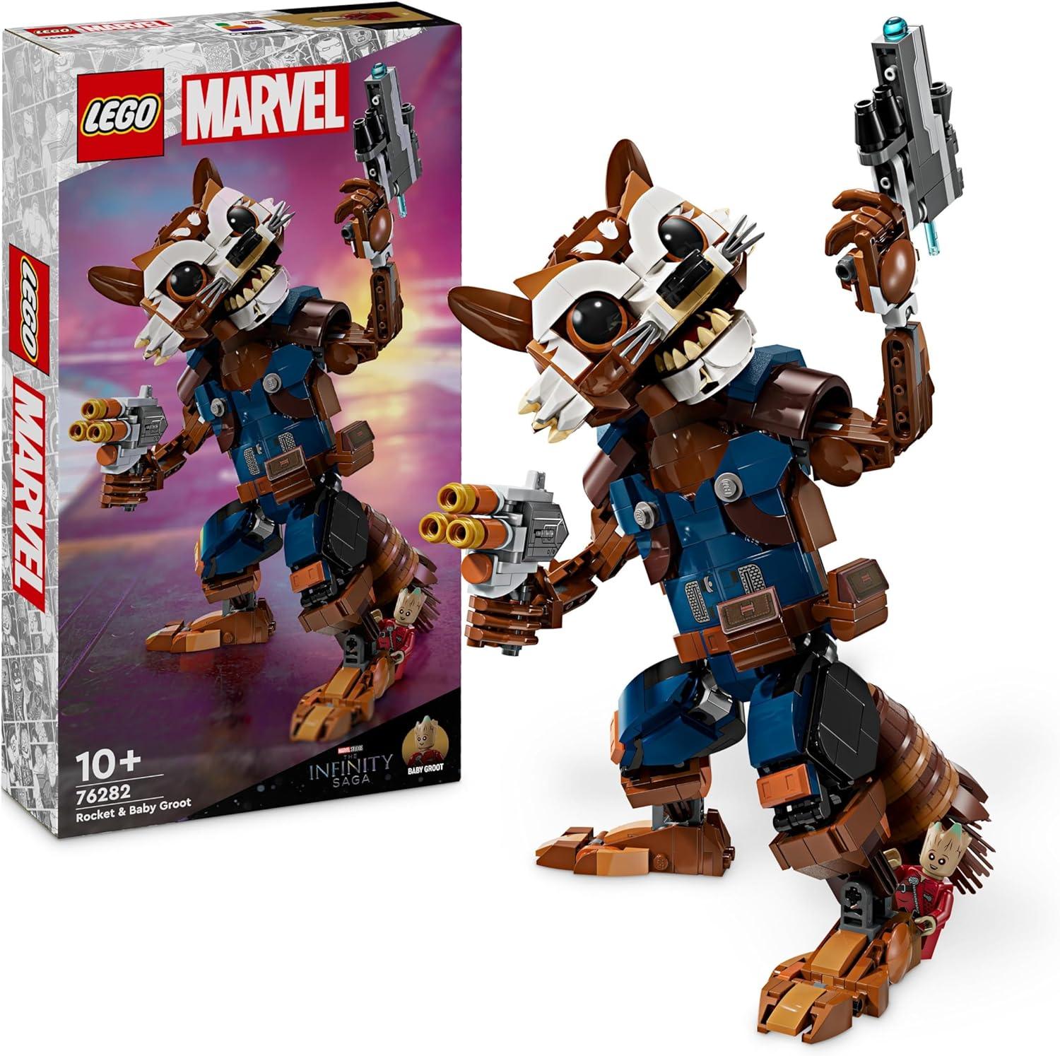 LEGO Marvel Rocket & Baby Groot, Guardians of the Galaxy Buildable Toy, Raccoon Action Figure for Kids, Posable Super-Hero