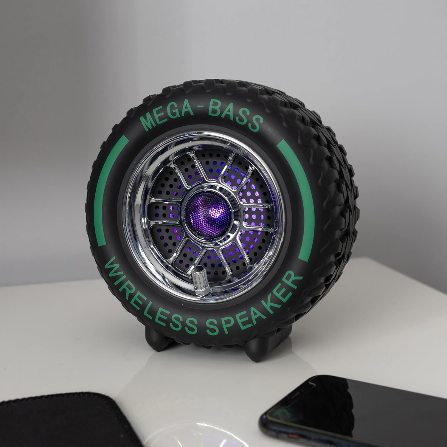 Mini Tyre Rechargeable RGB LED Colour Changing Novelty Bluetooth Speaker