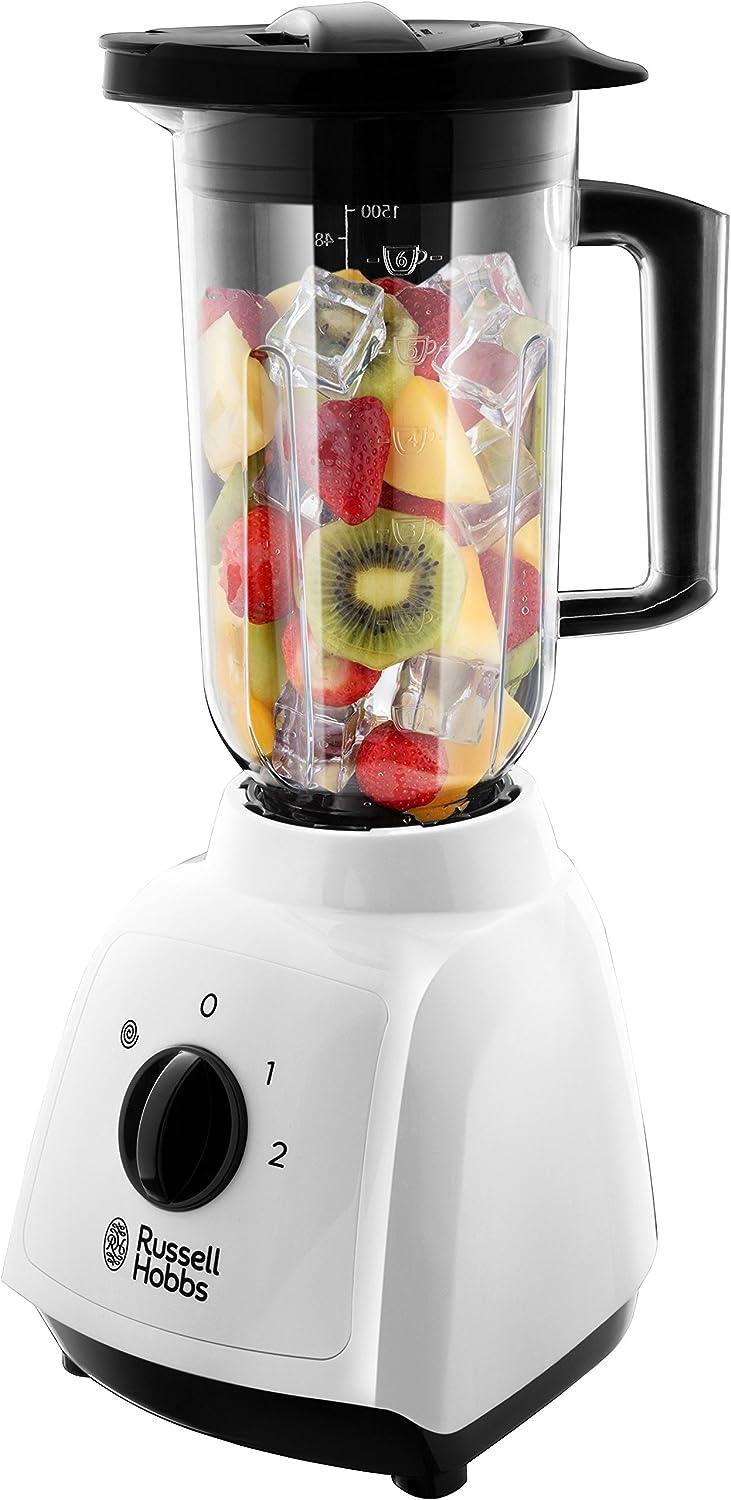 Russell Hobbs Food Collection 1.5L Plastic Jug Blender, 2 speeds & pulse setting, Removable Stainless Steel blades for easy cleaning, Pouring and adding flap, Dishwasher safe jug & lid, 400W