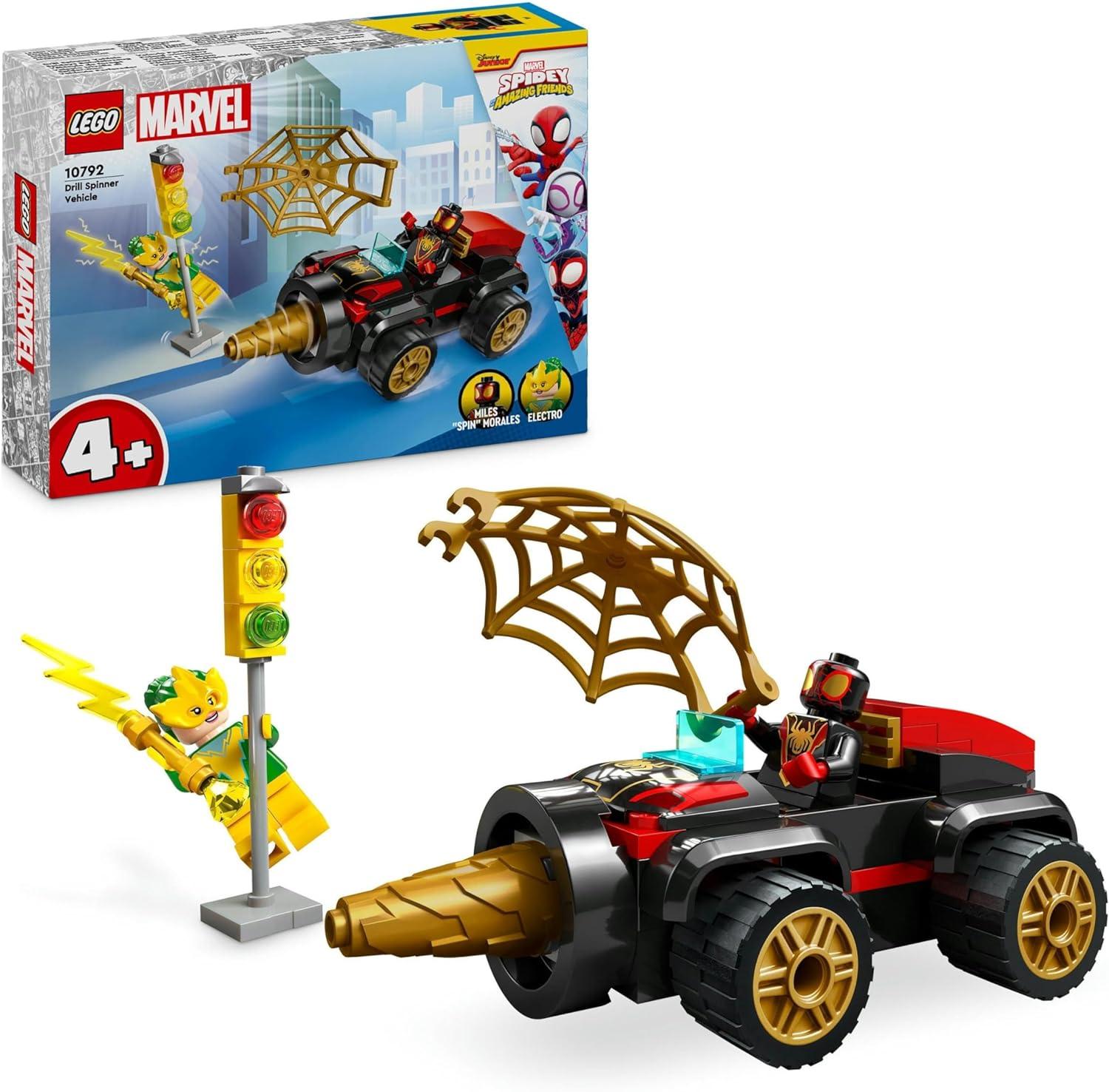 LEGO Marvel Spidey and his Amazing Friends Drill Spinner Vehicle, Spider-Man Car toy, Boys &amp; Girls, with 2 Minifigures, Super Hero Fun from Disney+ TV Show