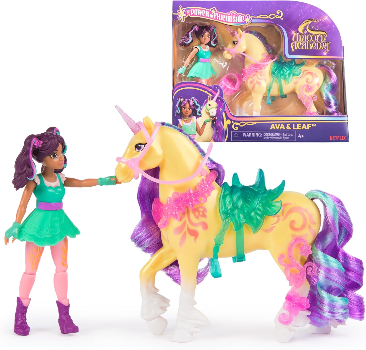 Unicorn Academy, Ava & Leaf Power of Friendship Set with Translucent Saddle and 2 Power Accessories
