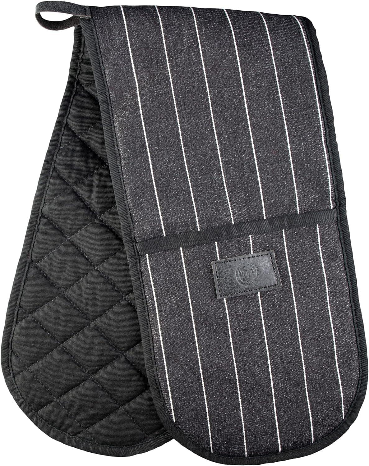 MasterChef Connected Oven Glove, Pinstripes, 100% cotton, Vegan Leather Detailing, Machine Washable