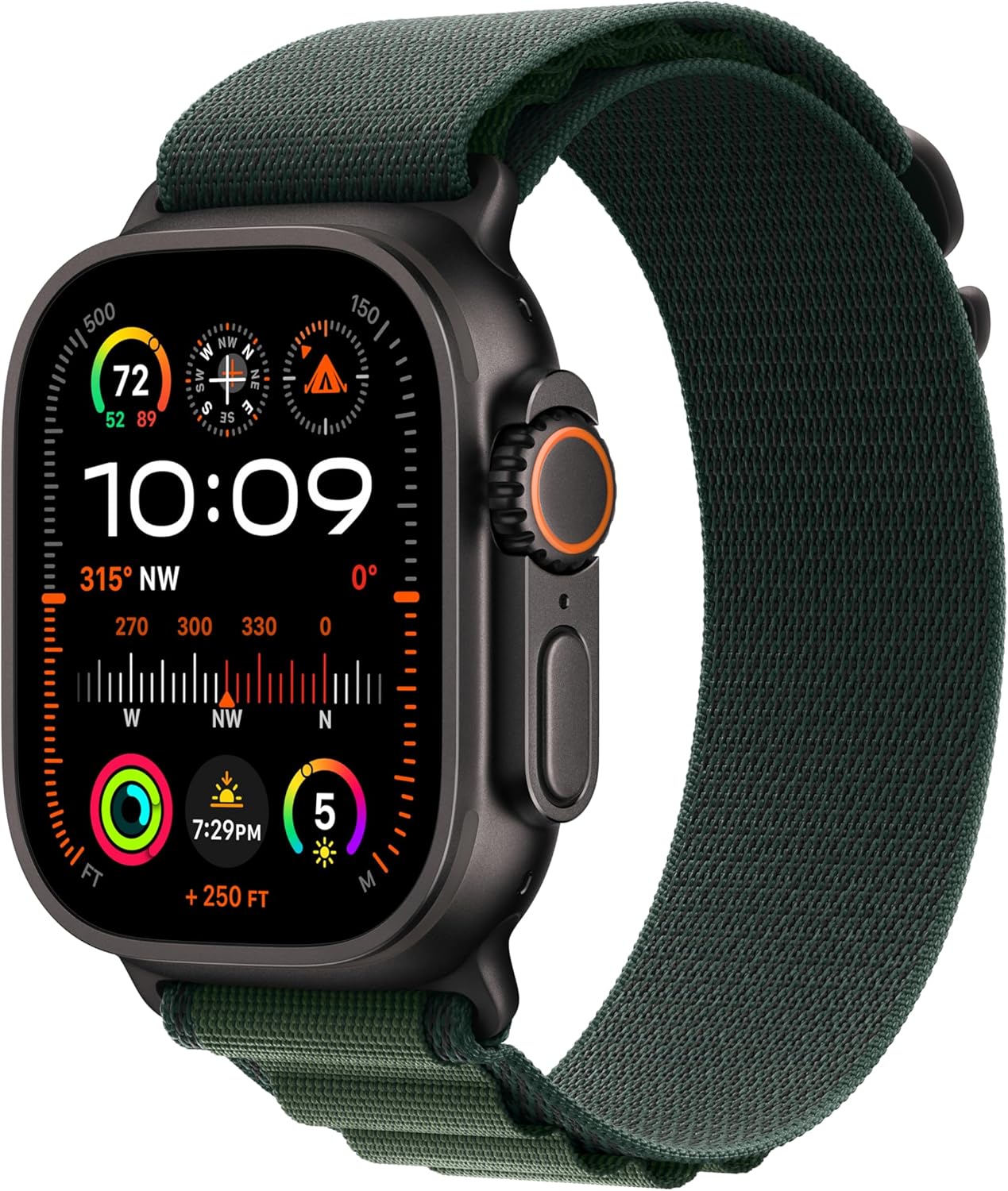 Apple Watch Ultra 2 (GPS + Cellular) 49mm Black Titanium Case with Dark Green Alpine Loop - Black, Fitness Tracker, Precision GPS, Action Button, Extra-Long Battery Life